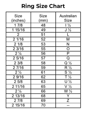 Ring size chart Australia