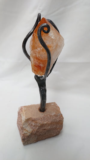 "Captured", Small Citrine crystal and iron sculpture