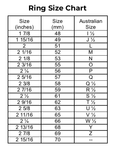 Ring Size Chart - Talisman Gallery Hartley