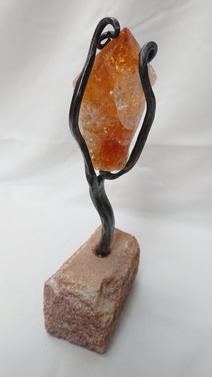 "Captured", Small Citrine crystal and iron sculpture